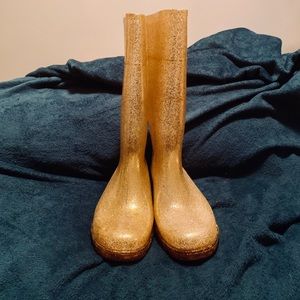 Gold glitter rain boots. Women’s